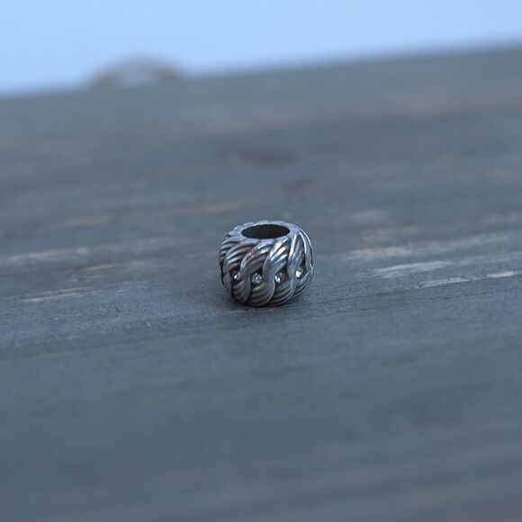Brighton Spacer Bead Charm Textured w/ Crystals Silver Plated - Picture 1 of 4
